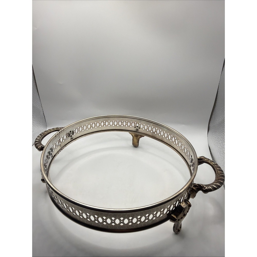 VTG IS 1970s Silver Plate Round Dish Holder Engraved Rope Design Handles Footed
